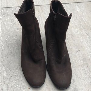 Brown suede zipper booties